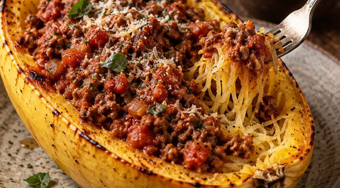 Spaghettikürbis mit Bolognese