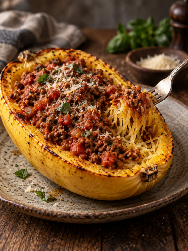 Spaghettikürbis mit Bolognese