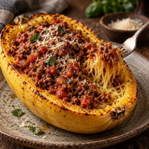 Spaghettikürbis mit Bolognese