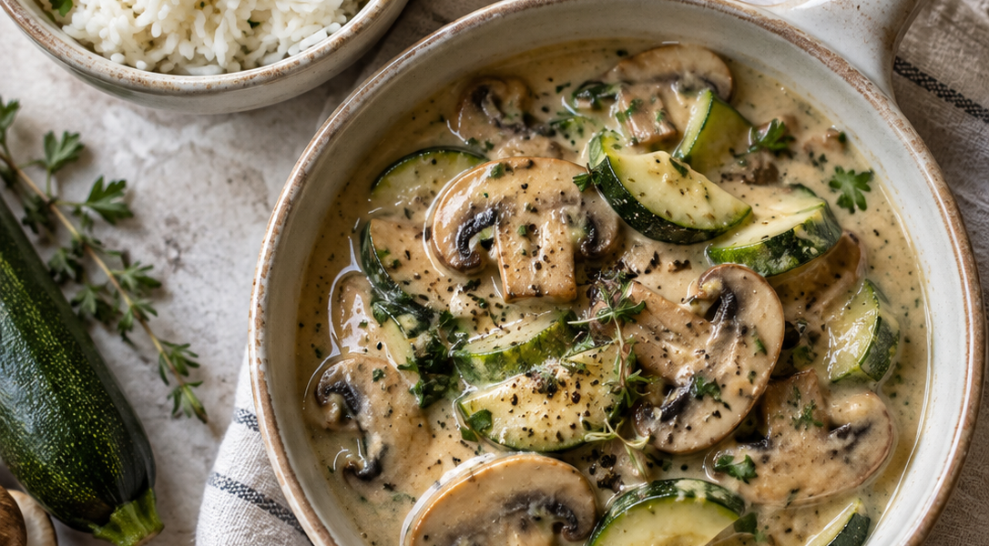 Reis mit Champignon-Zucchini Sauce