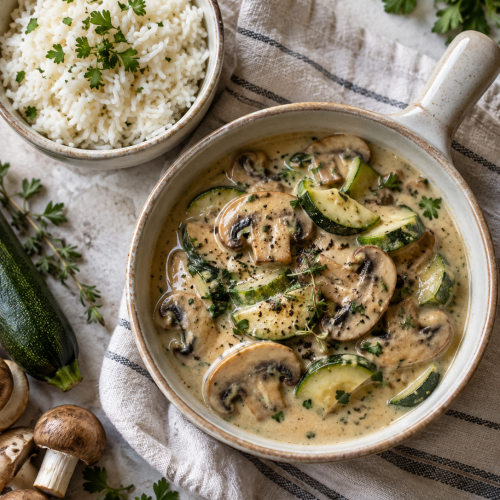 Reis mit Champignon-Zucchini Sauce