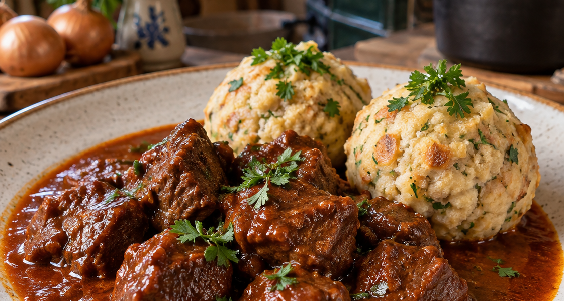 Österreichisches Rindsgulasch mit Semmelknödeln