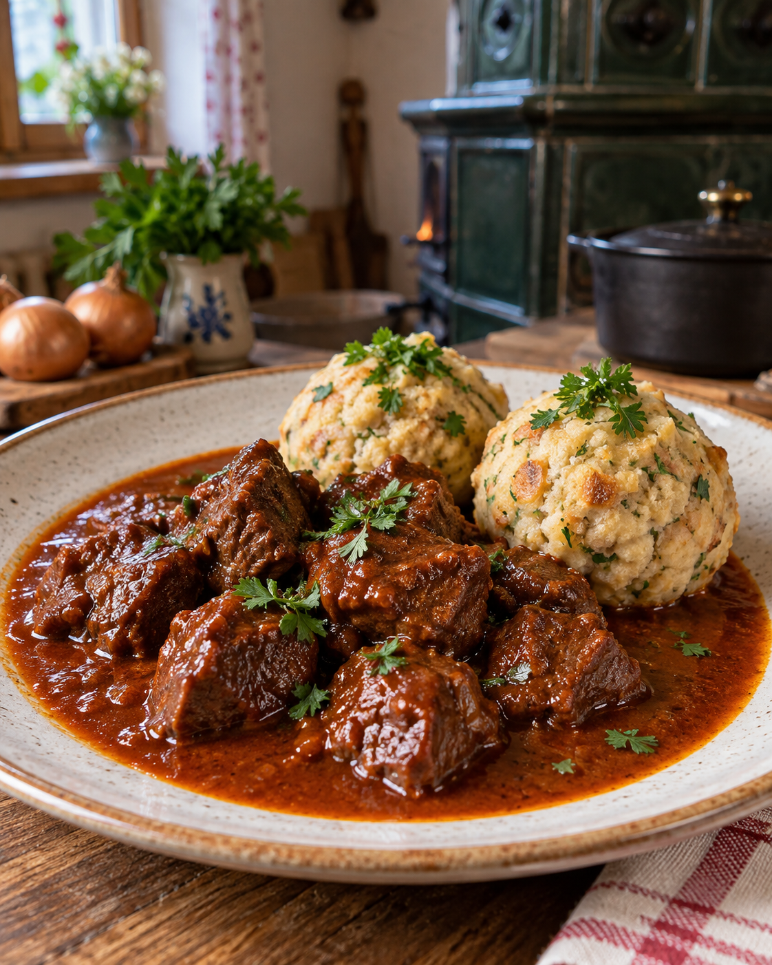 Österreichisches Rindsgulasch mit Semmelknödeln