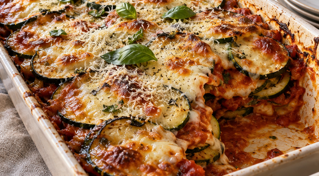 Überbackene Zucchini mit Tomatensauce – selbst generiertes Rezeptfoto