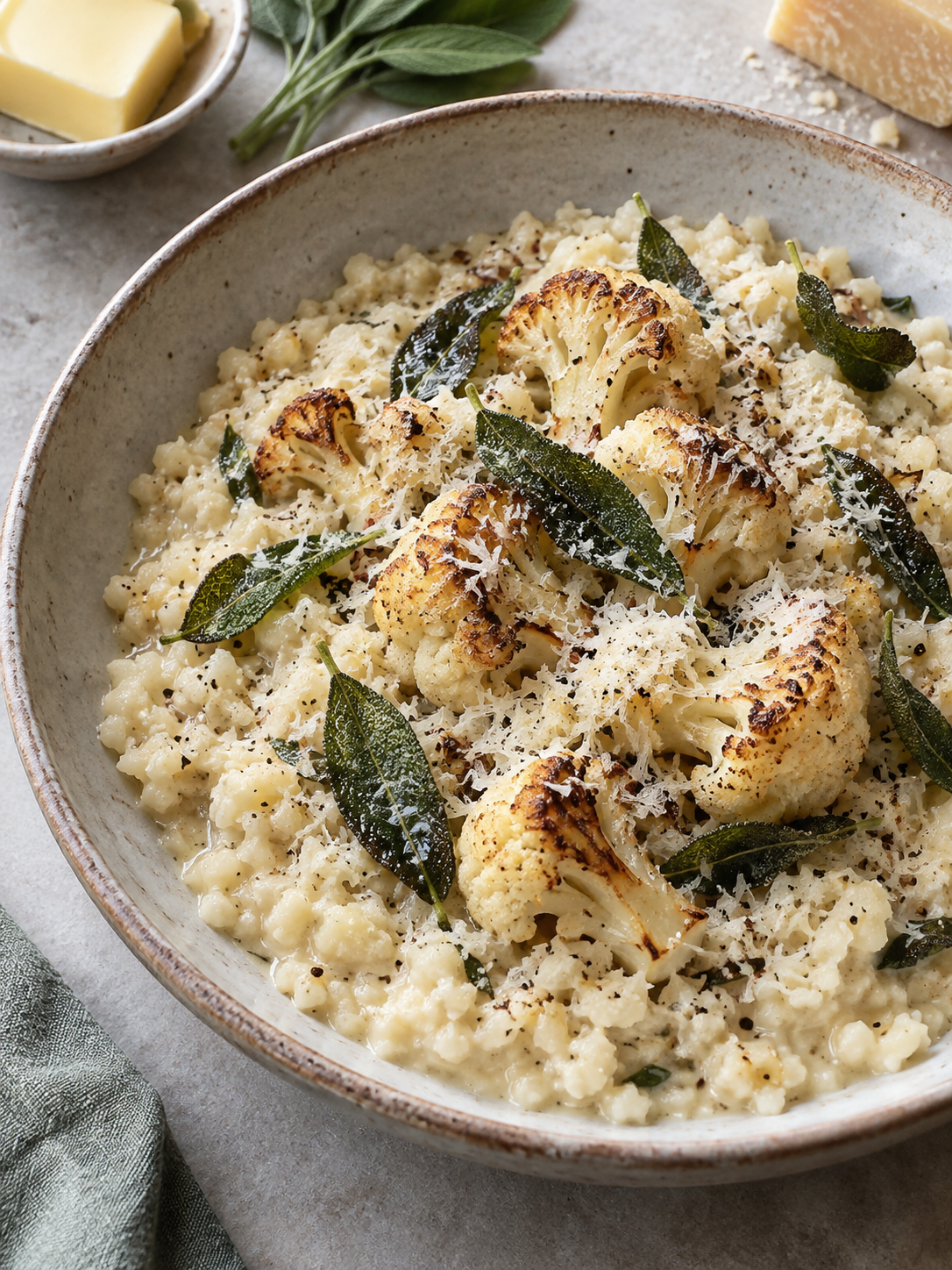 Blumenkohlrisotto mit Parmesan und Salbei – selbst generiertes Rezeptfoto