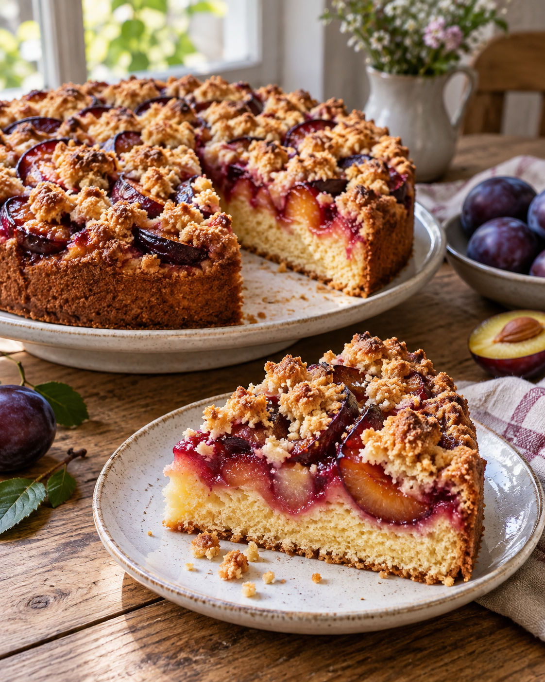Pflaumenkuchen mit Streuseln und saftigen Zwetschken