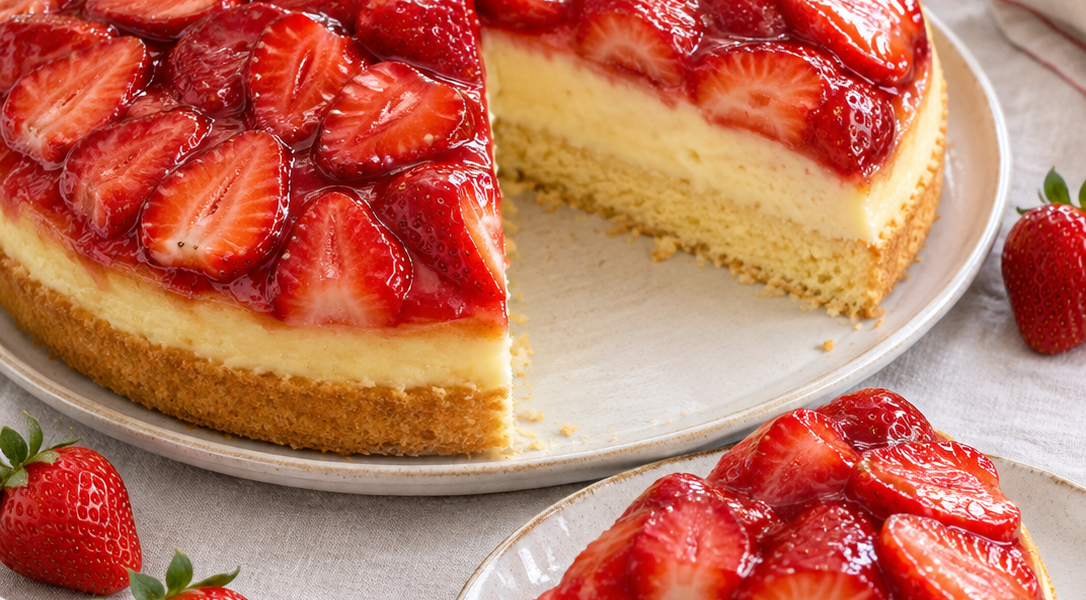 Erdbeerkuchen mit Vanillepudding – selbst generiertes Rezeptfoto