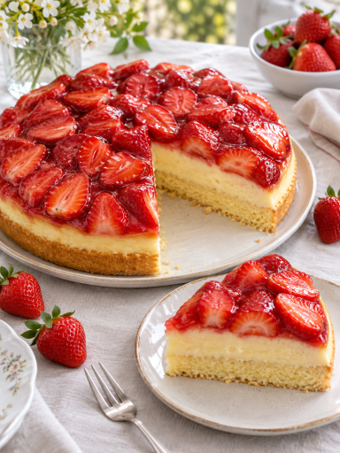 Erdbeerkuchen mit Vanillepudding – selbst generiertes Rezeptfoto