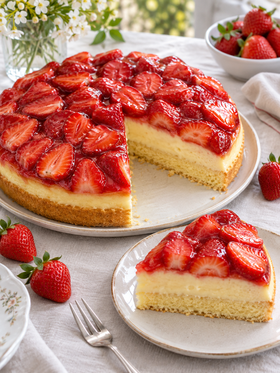 Erdbeerkuchen mit Vanillepudding – selbst generiertes Rezeptfoto